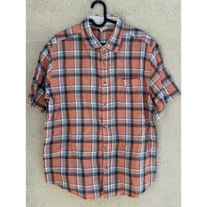 Carbon 2 Cobalt Men’s Large Plaid Salmon Pink Short Sleeve Button Shirt